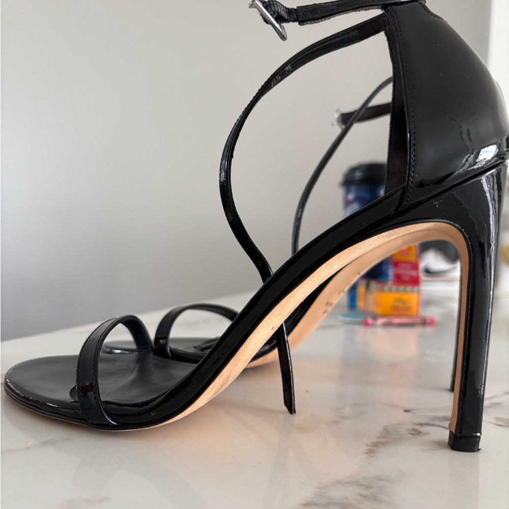 Stuart Weitzman Glossy Black Strappy Heels
